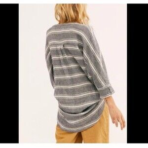 Free People Women's XS Extra Small Linen Blend Stripe Oversize Tunic Shirt Top